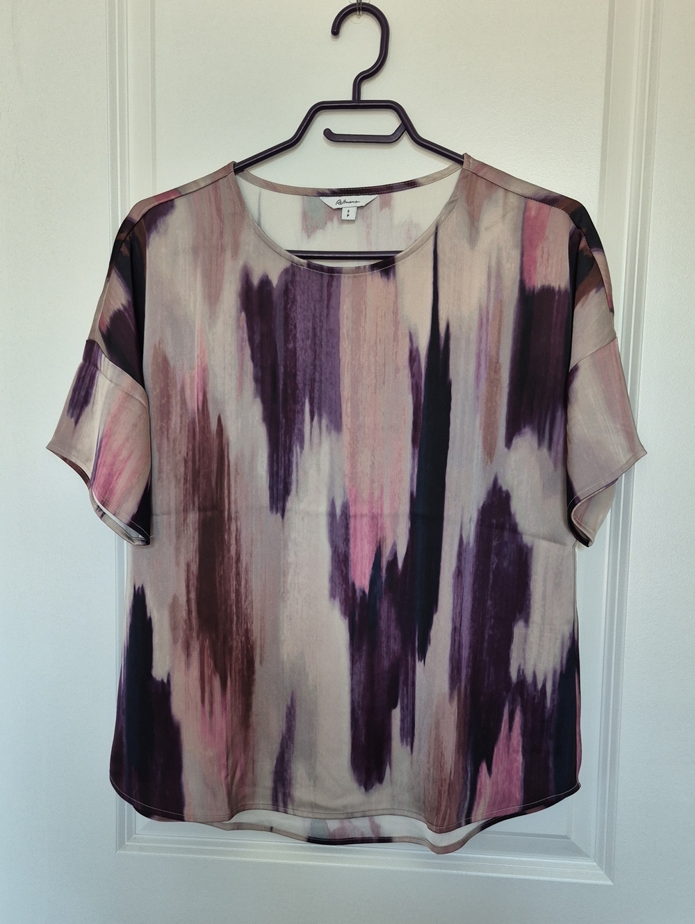 Purple Abstract Brushstroke Short Sleeve Top